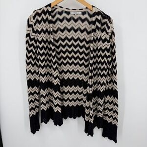 ZOZO Women Black Cream Chevron Zigzag Open Front Cardigan Sweater Sz M Academic